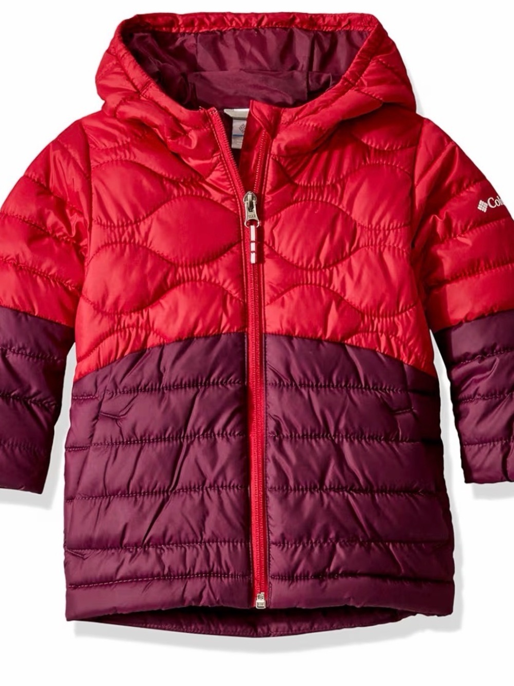 Columbia Red and Plum Hooded Quilted Puffer Jacket